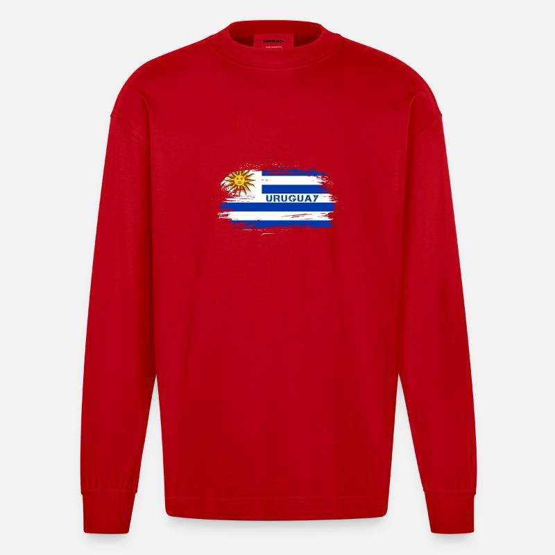 Uruguay Flaggen Design / Geschenkidee - Heavyweight Oversized Organic Langarmshirt Made in EU - Rot