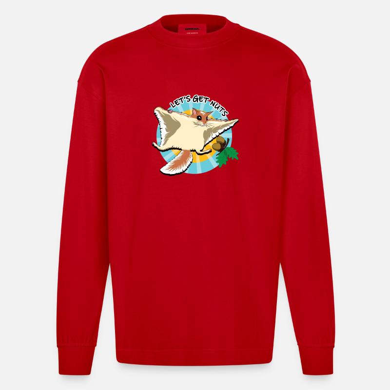 Fliegendes Eichhörnchen - Let es Get Nuts - Heavyweight Oversized Organic Langarmshirt Made in EU - Rot