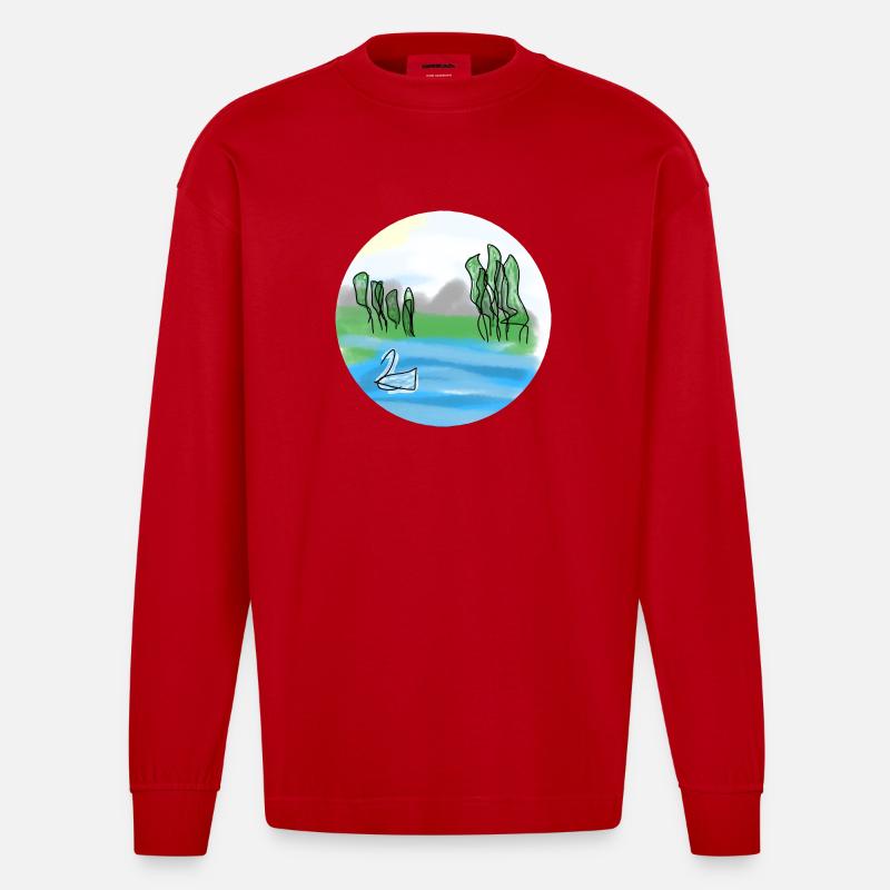 See mit Schwan - Heavyweight Oversized Organic Langarmshirt Made in EU - Rot
