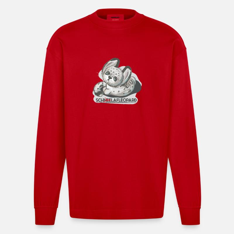 Schlafmütze Krissi, Schneeleopard - Heavyweight Oversized Organic Langarmshirt Made in EU - Rot