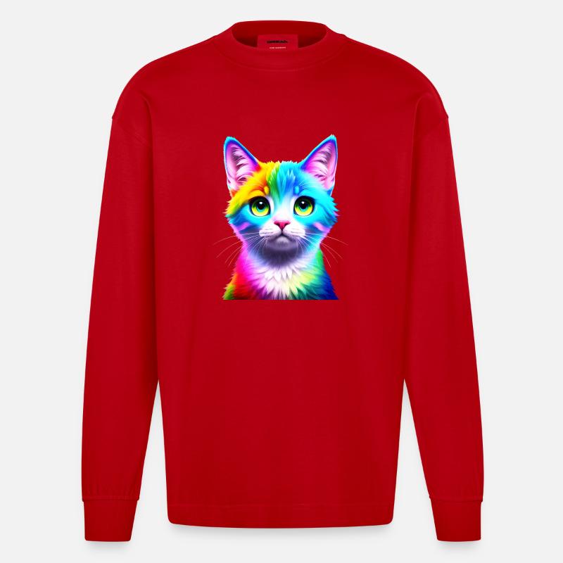 Regenbogenkatze Neonkunst - Heavyweight Oversized Organic Langarmshirt Made in EU - Rot