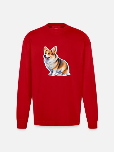 Welsh Corgi - Heavyweight Oversized Organic Longsleeve Shirt Made in EU - red