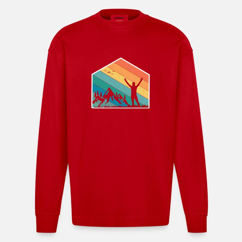 Berge Silhouette Regenbogen - Heavyweight Oversized Organic Langarmshirt Made in EU - Rot