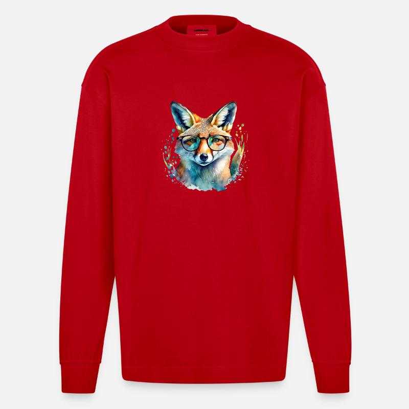 Fuchs mit Brille - Heavyweight Oversized Organic Langarmshirt Made in EU - Rot