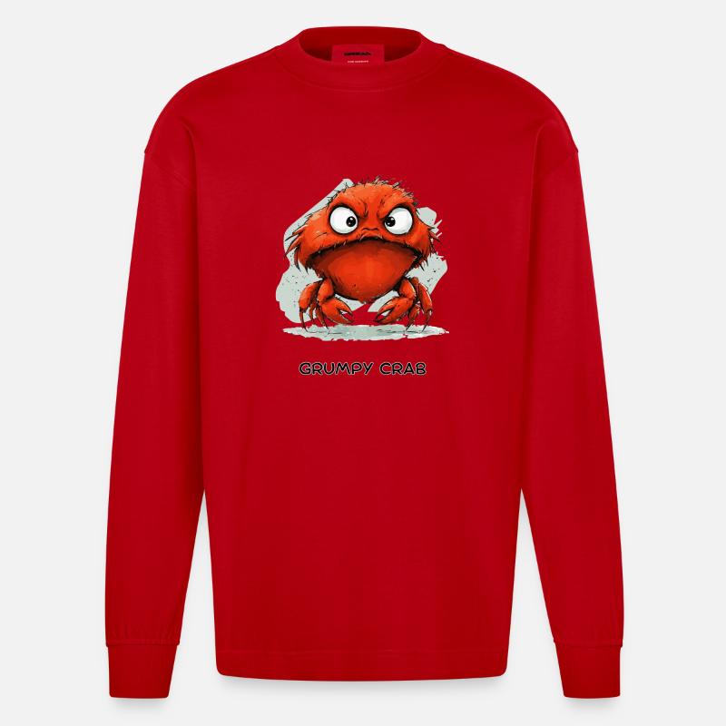 Grumpy Crab - Mürrische Cartoon Krabbe Design - Heavyweight Oversized Organic Longsleeve Shirt Made in EU - red