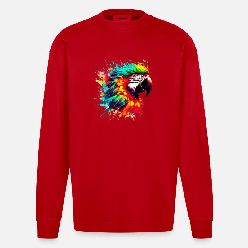 Papagei - Heavyweight Oversized Organic Langarmshirt Made in EU - Rot