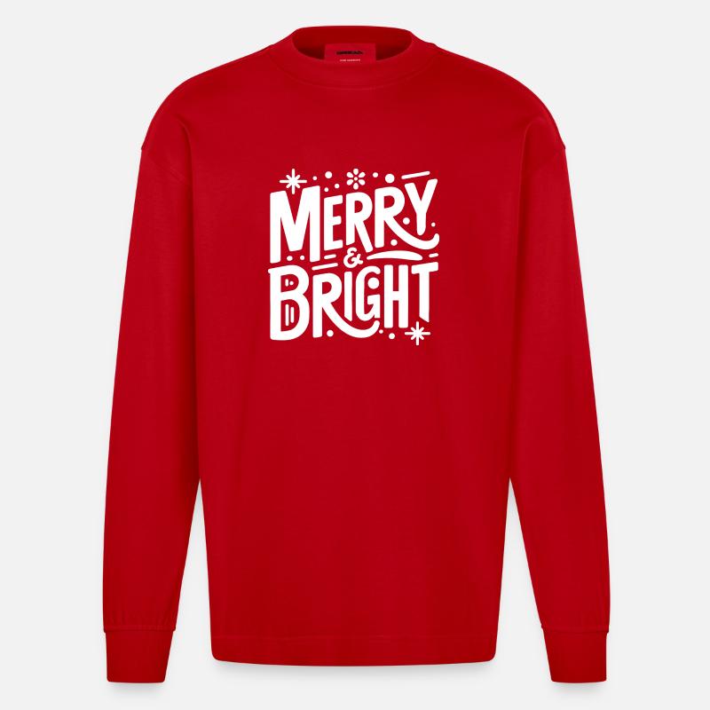 Merry & Bright Handlettering - Heavyweight Oversized Organic Langarmshirt Made in EU - Rot