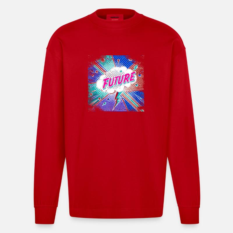 FUTURE Pop Art surreal - Heavyweight Oversized Organic Langarmshirt Made in EU - Rot