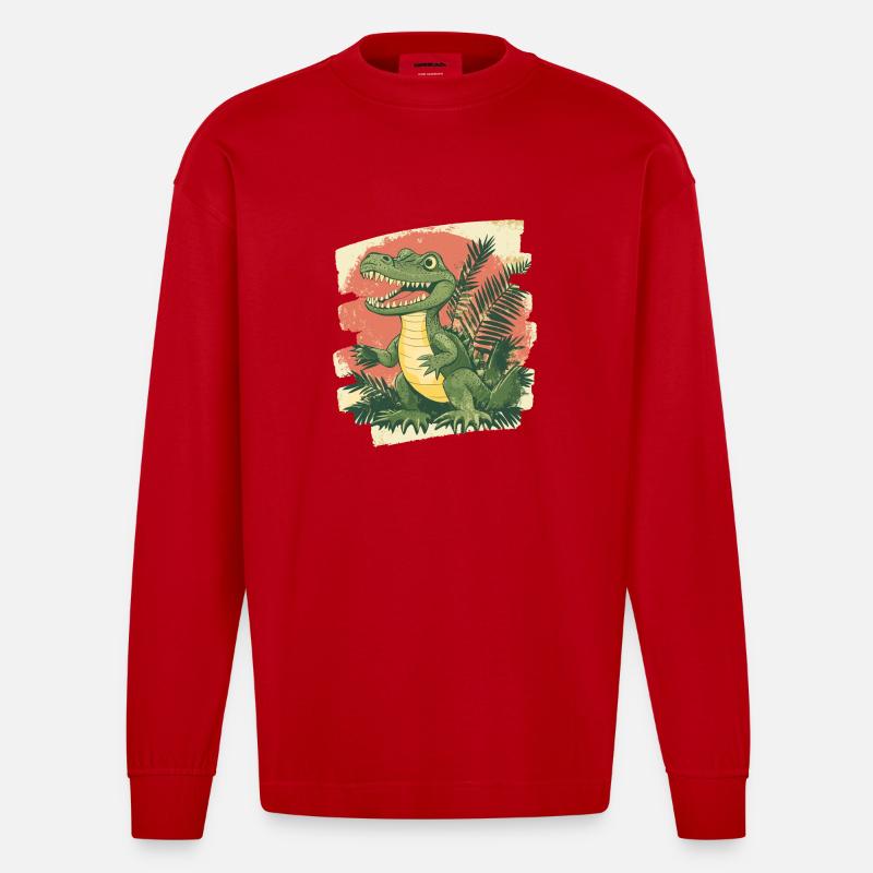 Krokodil Retro - Heavyweight Oversized Organic Langarmshirt Made in EU - Rot