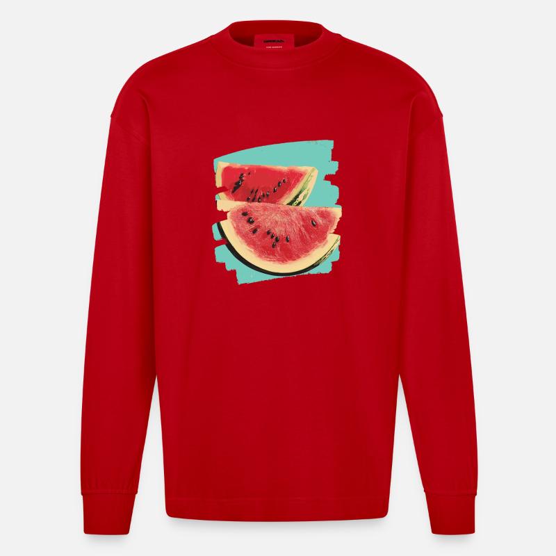 Pastèque - Manches longues bio épais oversize fabriqué en UE - rouge