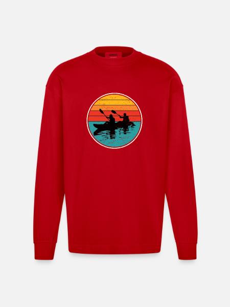 Sunset Kayak Duo Circle - Heavyweight Oversized Organic Longsleeve Shirt Made in EU - red