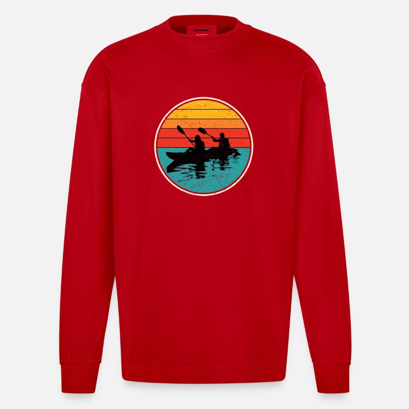 Sunset Kayak Duo Circle - Heavyweight Oversized Organic Longsleeve Shirt Made in EU - red