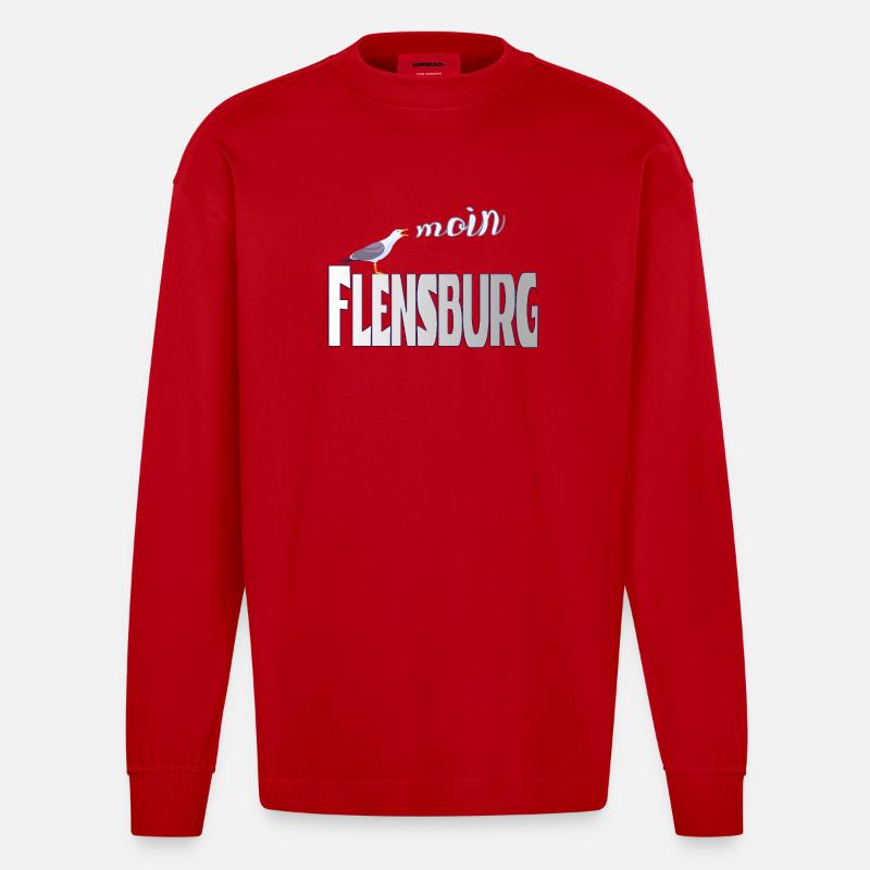 Flensburg Möwe & Moin Design - Heavyweight Oversized Organic Langarmshirt Made in EU - Rot