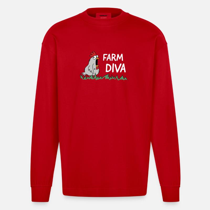 farm diva chicken hen - Heavyweight Oversized Organic Langarmshirt Made in EU - Rot