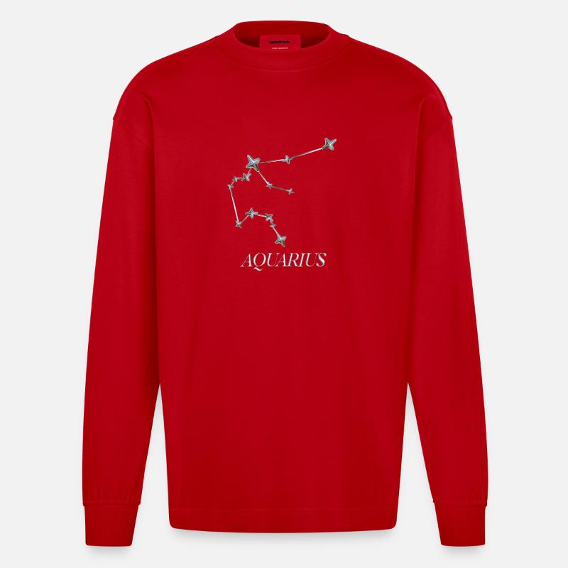 Aquarius Sternbild – Silber Minimal-Konstellation - Heavyweight Oversized Organic Langarmshirt Made in EU - Rot