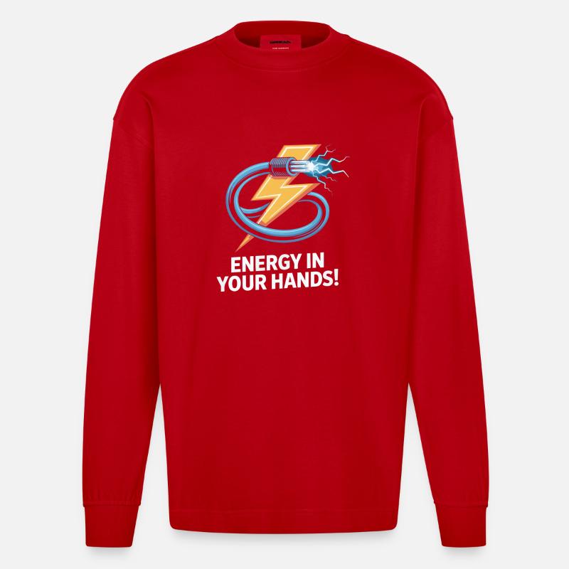 Elektrischer Strom Blitz Design - Heavyweight Oversized Organic Langarmshirt Made in EU - Rot