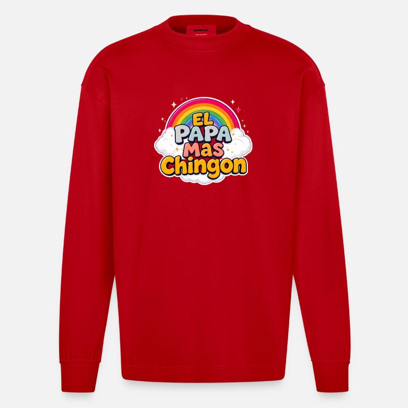 El Papa Mas Chingon - Heavyweight Oversized Organic Langarmshirt Made in EU - Rot