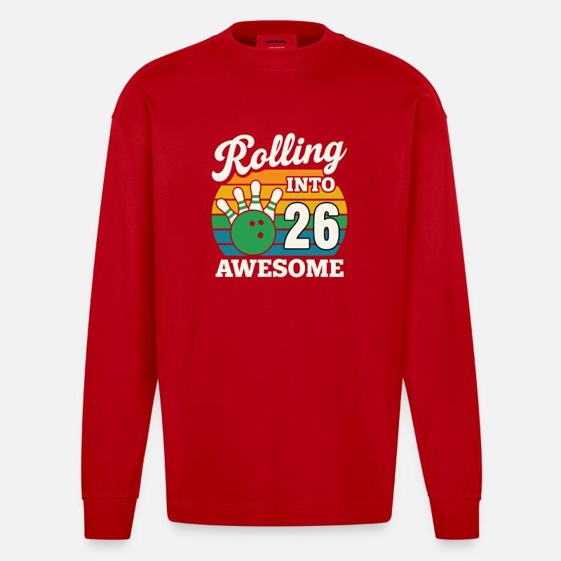 Rolling Into 26 Birthday Design - Heavyweight Oversized Organic Langarmshirt Made in EU - Rot