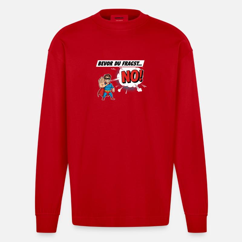 Superheldischer Warnhinweis Comic Design - Heavyweight Oversized Organic Langarmshirt Made in EU - Rot