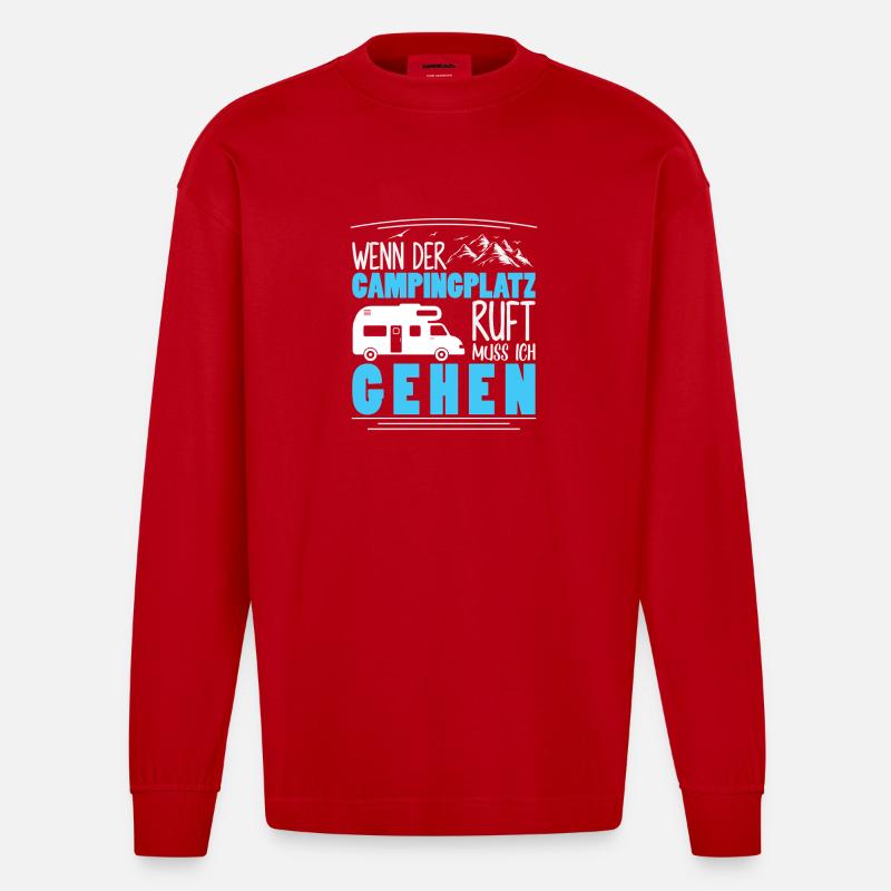 Camper Camping Wohnwagen Spruch - Heavyweight Oversized Organic Langarmshirt Made in EU - Rot