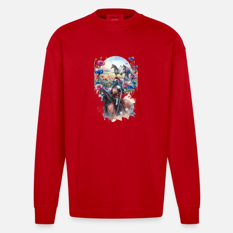 Ritter Märchen Pferd Kinder Mittelalter - Heavyweight Oversized Organic Langarmshirt Made in EU - Rot