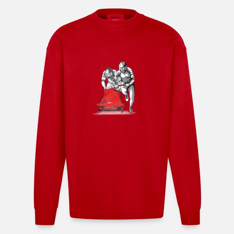 Bobfahrer beim Anschieben am Start - Heavyweight Oversized Organic Langarmshirt Made in EU - Rot