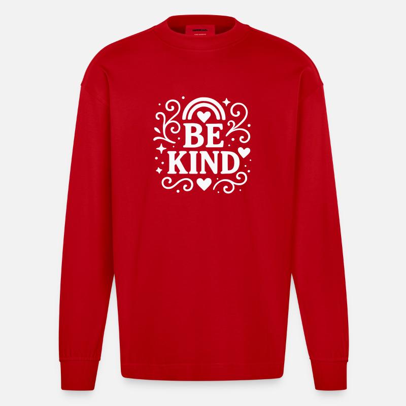 Be kind Statement mit Herzen - Heavyweight Oversized Organic Langarmshirt Made in EU - Rot