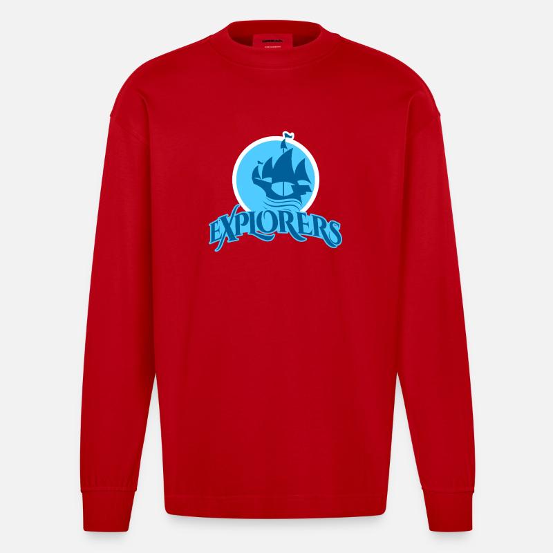 Die Reise der Entdecker Schiffsdesign - Heavyweight Oversized Organic Langarmshirt Made in EU - Rot