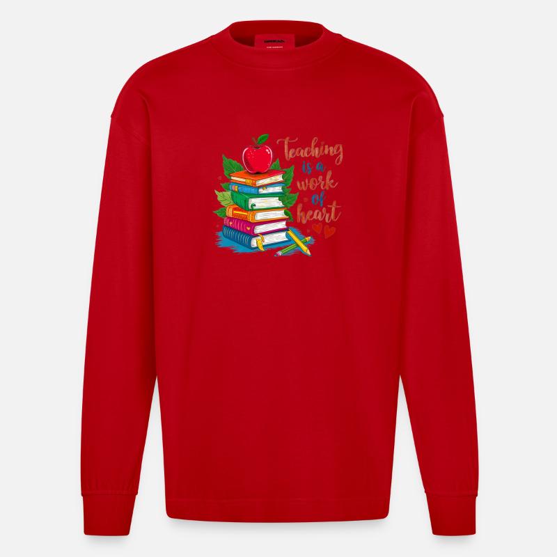 Lehrerin Bokstack und Hjärta - Heavyweight Oversized Organic Langarmshirt Made in EU - Rot