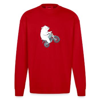 Ours polaire sur moto vintage - Manches longues bio épais oversize fabriqué en UE - rouge - Devant