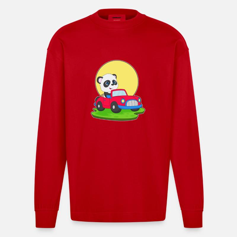 Panda Auto - Heavyweight Oversized Organic Langarmshirt Made in EU - Rot