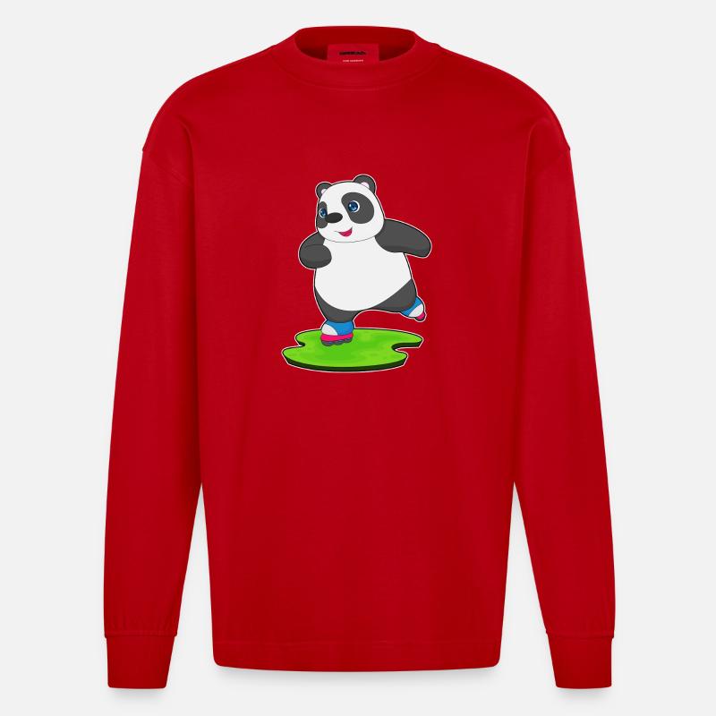 Panda Rollers Rollers Sport - Manches longues bio épais oversize fabriqué en UE - rouge