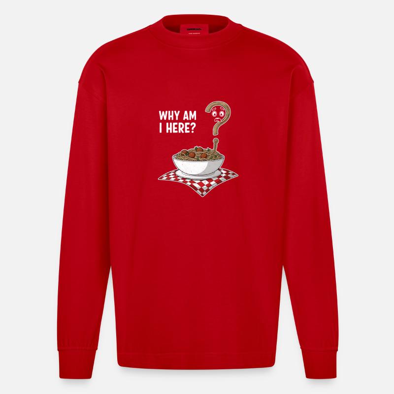 Warum bin ich hier Nudeln - Heavyweight Oversized Organic Langarmshirt Made in EU - Rot