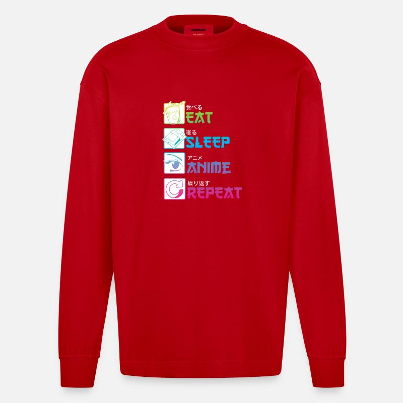 EAT SLEEP ANIME REPEAT - Heavyweight Oversized Organic Langarmshirt Made in EU - Rot