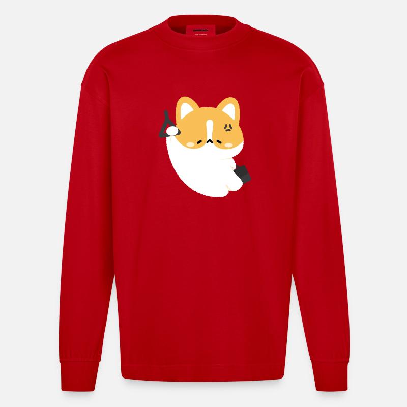 Müde Corgi pendeln - Heavyweight Oversized Organic Langarmshirt Made in EU - Rot
