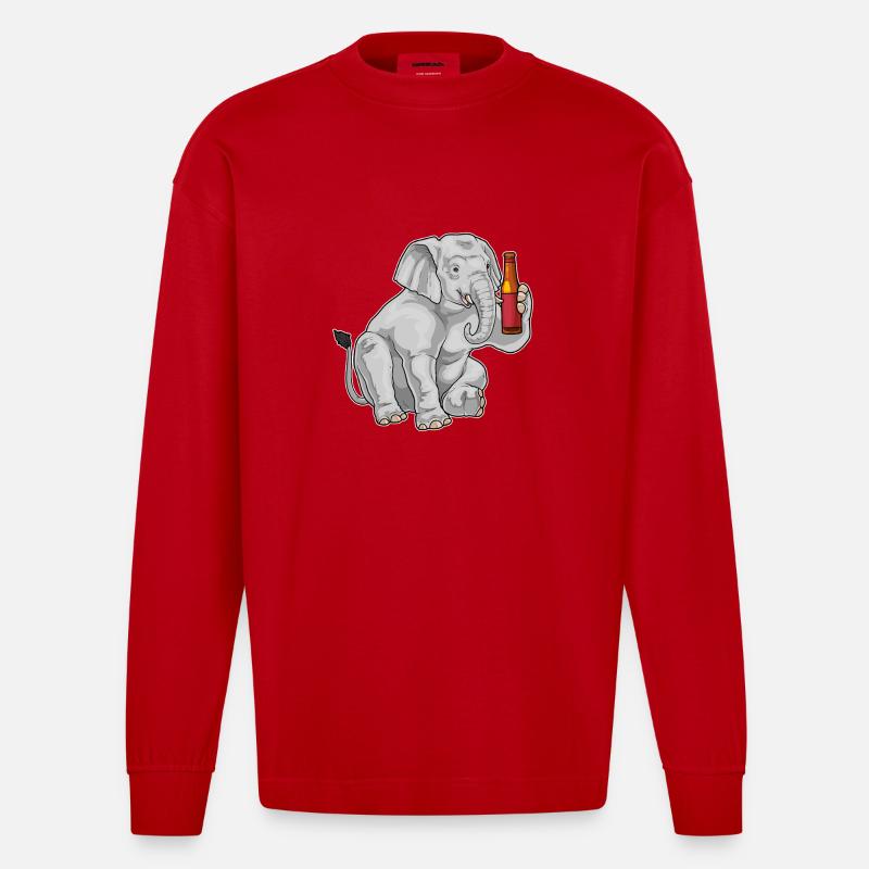 Elefant Flasche Bier - Heavyweight Oversized Organic Langarmshirt Made in EU - Rot