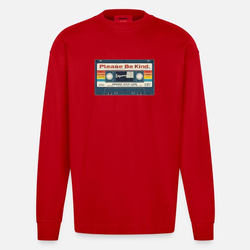 Please Be Kind Tape Aesthetic - Heavyweight Oversized Organic Langarmshirt Made in EU - Rot