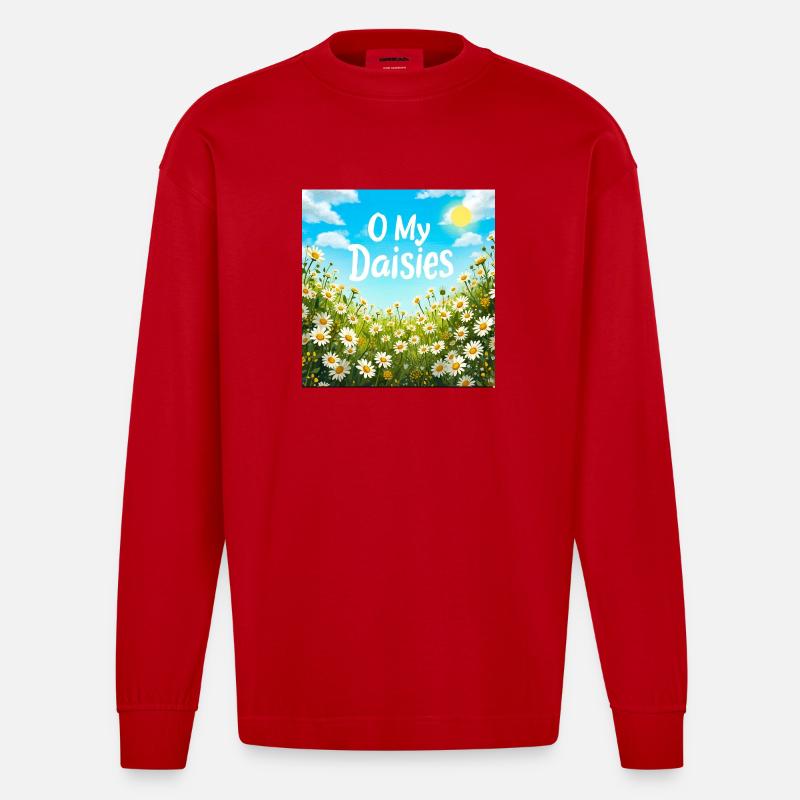 O Meine Gänseblümchen Field Print - Heavyweight Oversized Organic Langarmshirt Made in EU - Rot