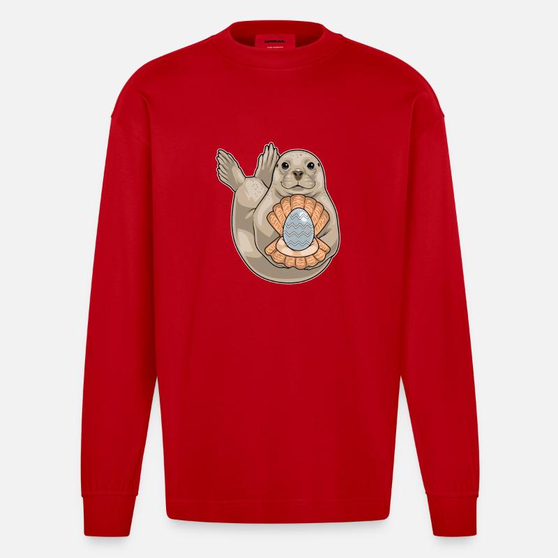 Seehund Ostern Perle - Heavyweight Oversized Organic Langarmshirt Made in EU - Rot