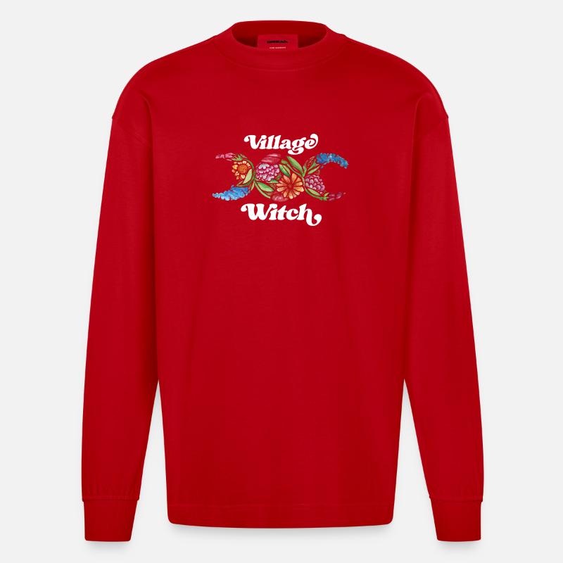 Village Witch Floral Boho Tee - Heavyweight Oversized Organic Langarmshirt Made in EU - Rot