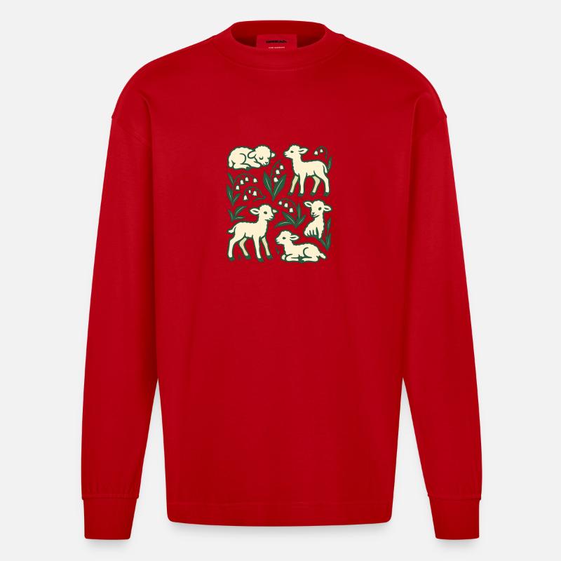 Lamb Quartet in Spring Meadow - Heavyweight Oversized Organic Langarmshirt Made in EU - Rot