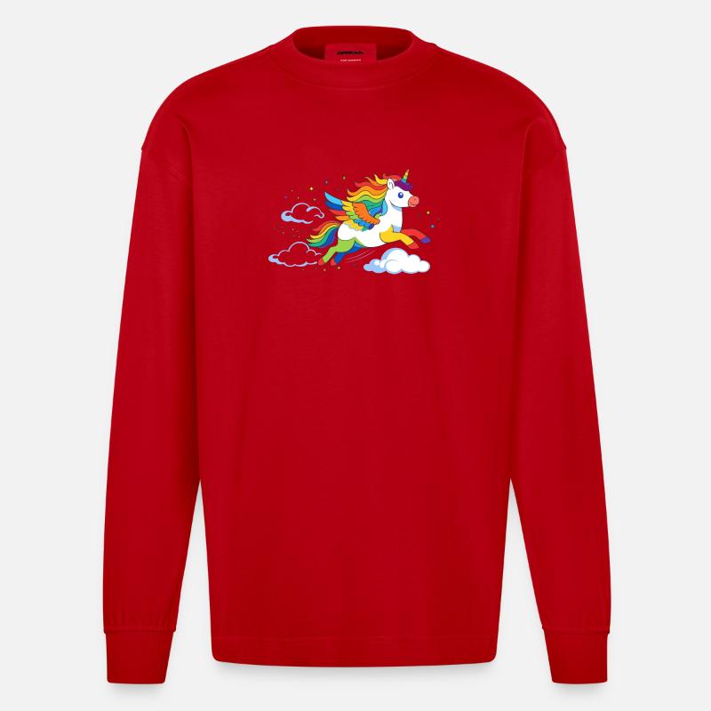 Fliegendes Regenbogen Einhorn – Magisches Motiv - Heavyweight Oversized Organic Langarmshirt Made in EU - Rot