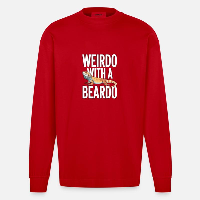 Weirdo mit Bartkind - Heavyweight Oversized Organic Langarmshirt Made in EU - Rot