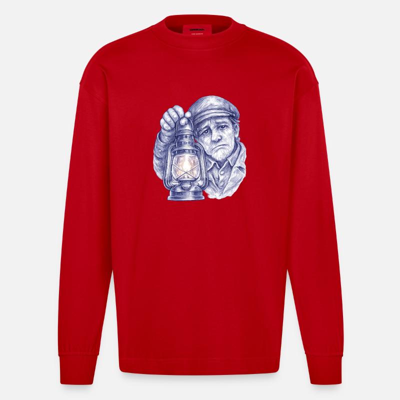 Älterer Mann mit Laterne - Heavyweight Oversized Organic Langarmshirt Made in EU - Rot