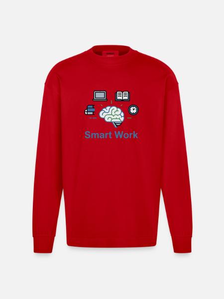 Smart Work Brain Power - Heavyweight Oversized Organic Longsleeve Shirt Made in EU - red