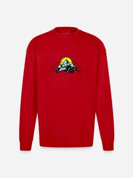 Mountains Alps Nature - Heavyweight Oversized Organic Longsleeve Shirt Made in EU - red