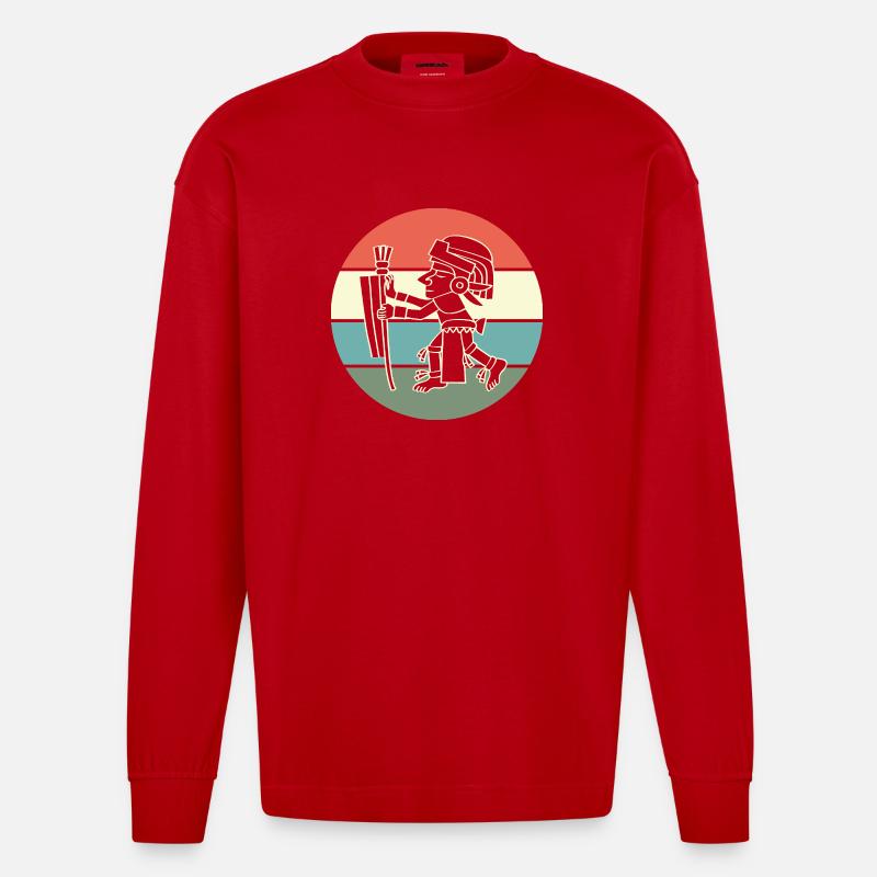 aztec Maya kalender Inka - Heavyweight Oversized Organic Langarmshirt Made in EU - Rot