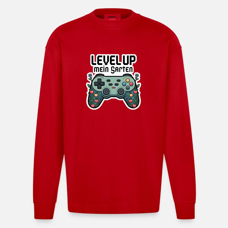 Level Up Garten-Controller Design - Heavyweight Oversized Organic Langarmshirt Made in EU - Rot