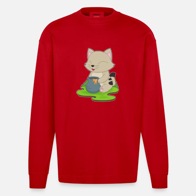 Katze Honig - Heavyweight Oversized Organic Langarmshirt Made in EU - Rot