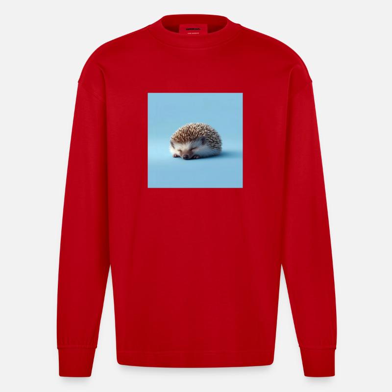 Blauer schlafender Igel - Heavyweight Oversized Organic Langarmshirt Made in EU - Rot